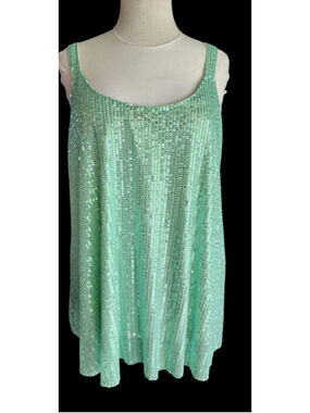 Mint Green Sequin Tank Top Plus Size Sparkly Party Camisole SHEIN CURVE 3XL